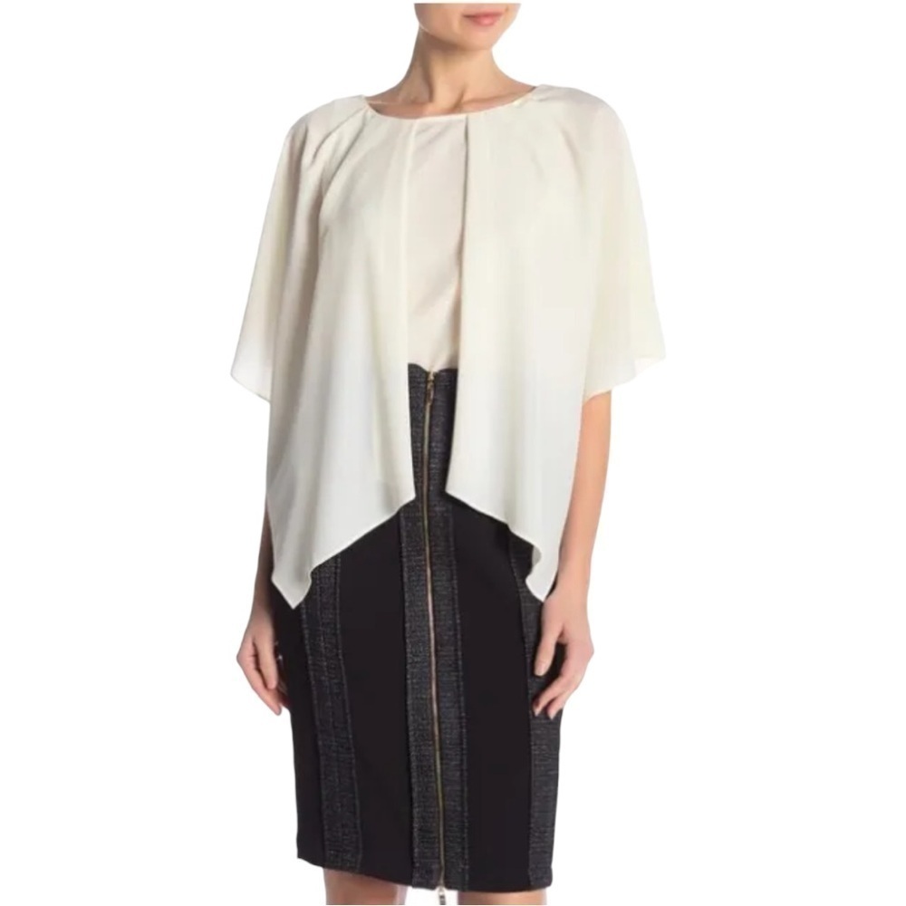 Badgley Mischka White Drape Woven Blouse Size 2 No Flaws